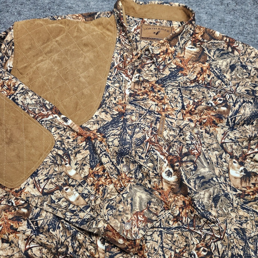 North River Mens Camo Deer Print Long Sleeve Shooting Shirt Button Down XXL